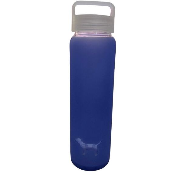 VS Pink Glass Water Bottle Silicon Blue 20 Oz. - Picture 2 of 3